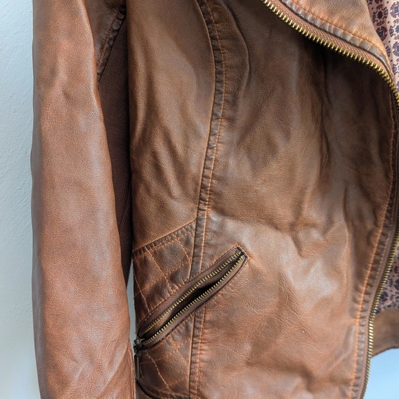 Maurices Vegan Leather Biker Jacket - Brown Cognac - Size M - Picture 6 of 6